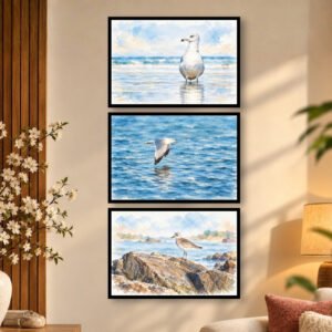 Seagull Beach Painting, Flying Seabird & Shorebird