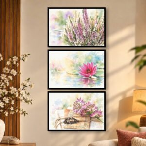 Heather Flowers, Pink Water Lily & Vintage Floral Still Life
