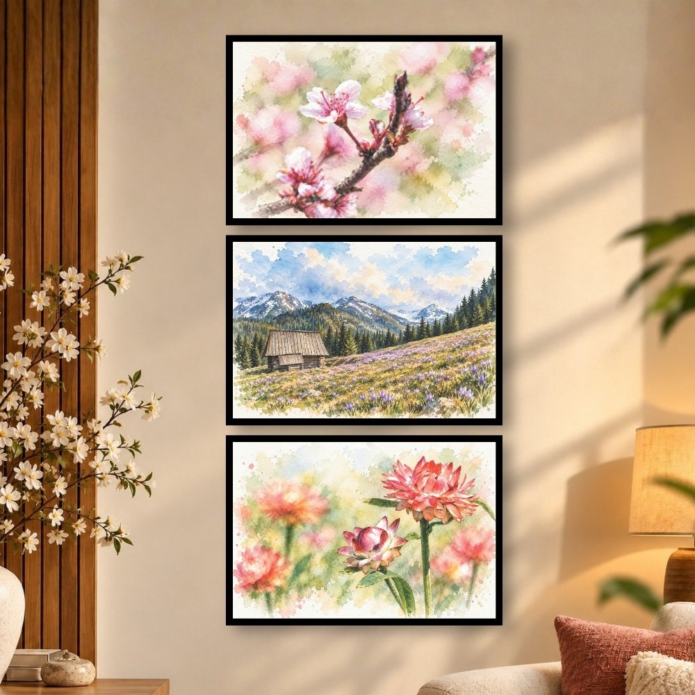 Cherry Blossom, Mountain Landscape & Floral