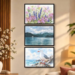 Floral Botanical, Serene Lake Landscape & Coastal Seagull Wall Art