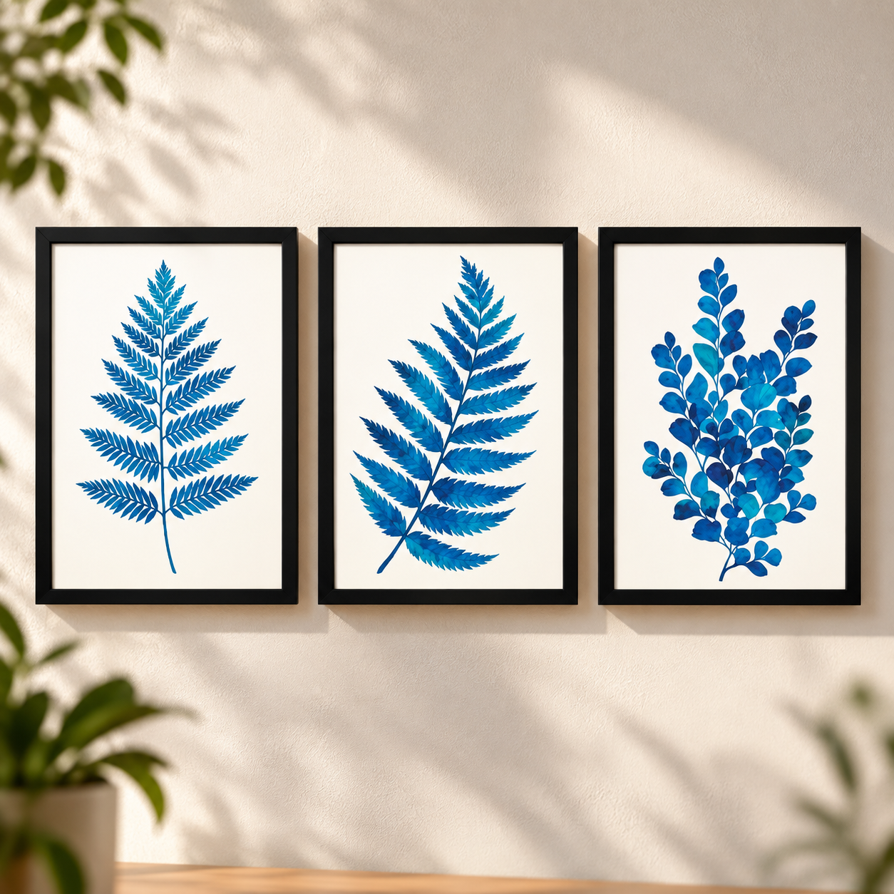 Blue Botanical Leaf Wall Art