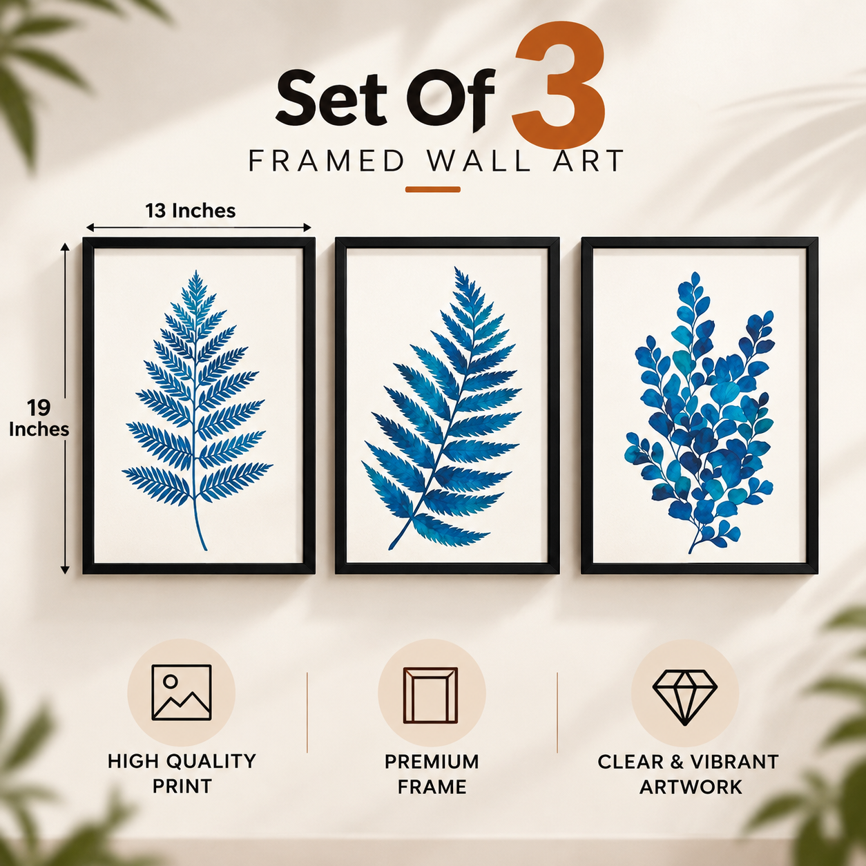 Blue Botanical Leaf Wall Art - Image 5