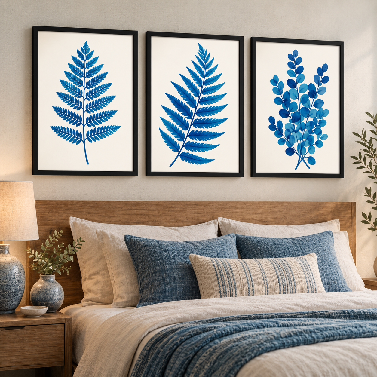 Blue Botanical Leaf Wall Art - Image 2