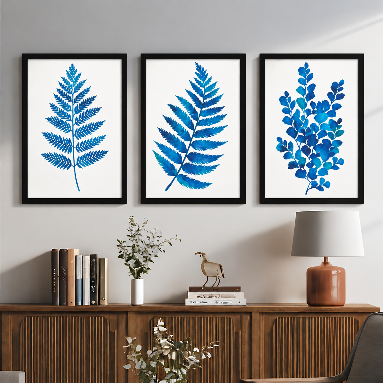 Blue Botanical Leaf Wall Art - Image 3