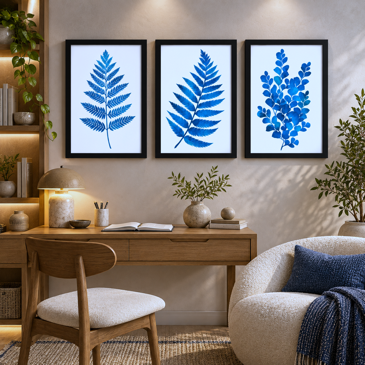 Blue Botanical Leaf Wall Art - Image 4